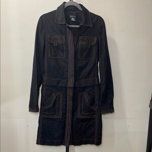 Etcetera 2 in 1 Long and Short Black Trench Coat with Brown Accents